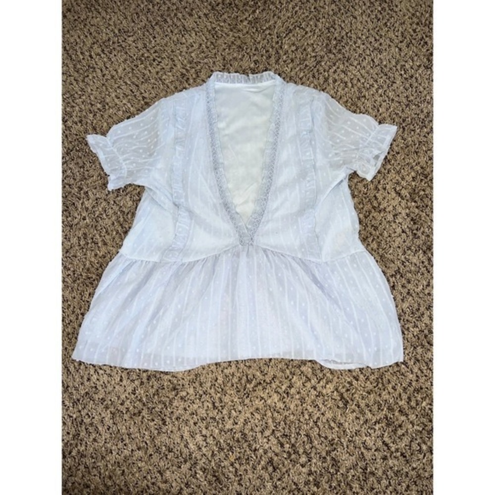 NWOT Women's sky‎ blue chiffon boho short sleeve shirt size small